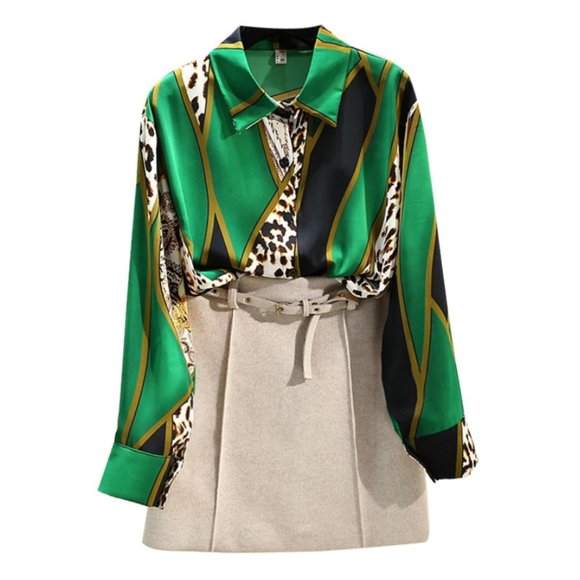 Fashion Leopard Contrast Long Sleeve Shirt Blouse Top - Picture 4 of 15